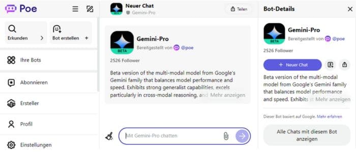 Chatten mit Googles Gemini-Pro in Poe AI
